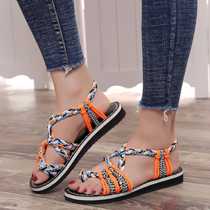 Tessuto delle donne di <span class=keywords><strong>corda</strong></span> <span class=keywords><strong>sandali</strong></span> Europa di estate nuovo appartamento a punta inferiore spiaggia di grandi dimensioni <span class=keywords><strong>sandali</strong></span> delle signore - Product Image 4