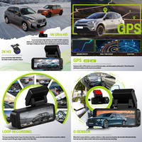 Caméra embarquée Podofo 4K à double objectif, écran de rétroviseur de voiture 3,16 pouces, DVR, enregistrement en boucle, version nocturne, WIFI, GPS, caméra avant 4K + caméra arrière 2K, OEM
