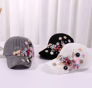 Factory hot sale knitted breathe freely fabric customized colorful flowers sun visor baseball cap sports hat