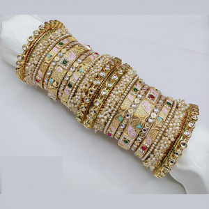 Luxury Kundan Meenakari and Pearl <b>Bangles</b> <b>Set</b> Glam Finish Designer Jewelry for Women Wedding and Celebration Wear - Product Image 2