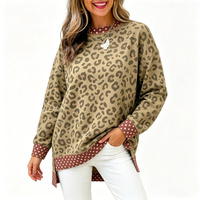 Pull en peau de mouton à manches longues pour femme, col rond, imprimé léopard et pois, collection automne 2026, qualité supérieure, personnalisable (ODM)