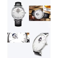Reloj de Hombre SEIKO Mecánico de Esqueleto Analógico de Moda con Esfera de Cristal de Zafiro, Resistencia al Agua 5BAR, Correa de Cuero