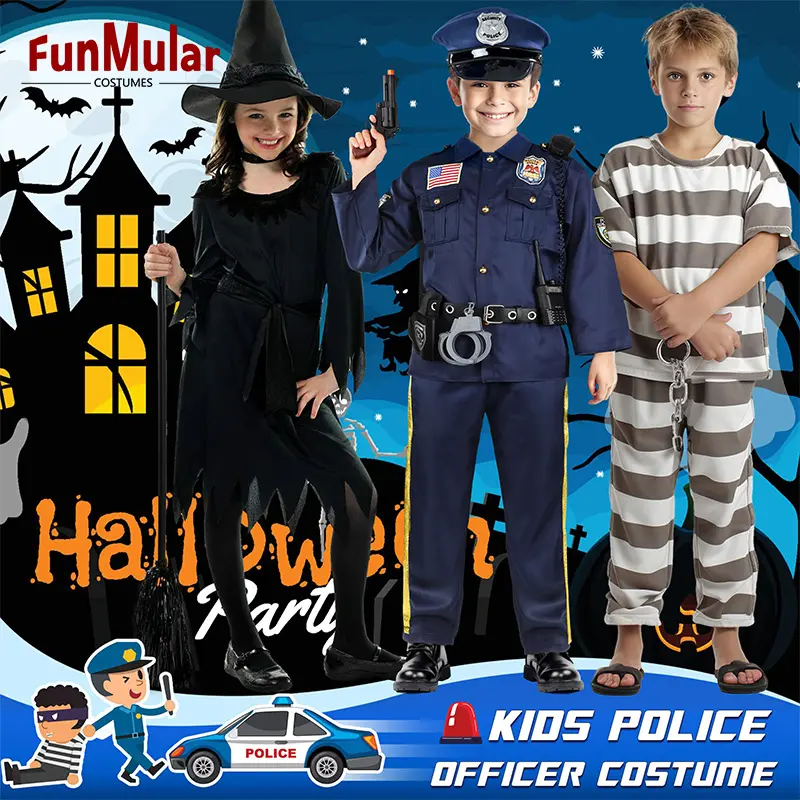 Costume de policier funmular pour enfants Costume d'Halloween pour garçons filles Costume de flic Kit de jeu de rôle pour Halloween carrière