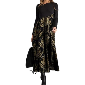 Nuovo Abito Lungo da Donna Autunno Inverno 2025 Eco-Friendly con Stampa Etnica Retrò, Scollo a V, Maniche Lunghe, Vestibilità Slim e Gonna a Trapezio - Product Image 5