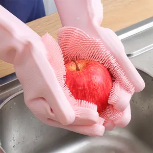 Groothandel Waterdichte Duurzame Herbruikbare Huishoudelijke Siliconen Wassen Scrubber Afwassen Schoonmaak Handschoenen