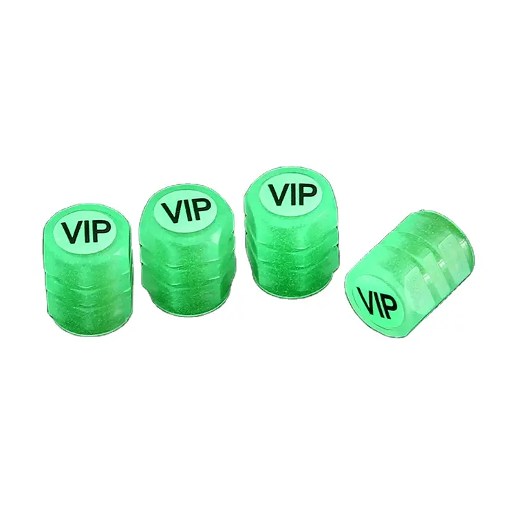 Custom universal automobile valve cover plastic universal 4 / set logo green fluorescent luminous car tire valve cap