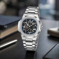 Reloj de Pulsera Mecánico Totalmente Automático para Hombre, Manecillas Luminosas, Resistente al Agua 30M, 40mm, Cuadrado, Aleación de Acero Inoxidable, Lujoso