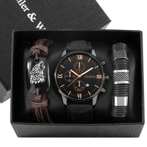 <span class=keywords><strong>Montre</strong></span> de sport décontractée pour homme, modèle rétro, avec deux bracelets en cuir tressé à motif loup, vente en gros en stock sans boîtes - Product Image 4