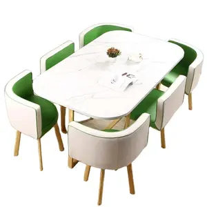 Ess garnituren Möbel 4 Stühle Tisch runder Tisch quadratischer Stuhl Eisens tuhl Holz Esstisch platte Marmor Esstisch platte aus