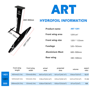Planche de surf électronique Pro Art 1201 en aluminium et carbone pour wingfoil, kitesurf et hydrofoil, avec système de pompage électronique pour les sports nautiques. - Product Image 2
