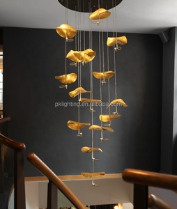 Gold <strong>Copper</strong> Hanging <strong>Lamp</strong> Hotel Modern High Ceiling Chandelier Handmade Lotus Leaf Staircase Duplex Hall Pendant Light - Product Image 3