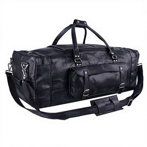 Bolsa de Viaje Deportiva de Lujo de Cuero Negro, Bolsa de Fin de Semana Grande, Organizador con Múltiples Bolsillos, Correa de Hombro Acolchada para Hombre - Product Image 1