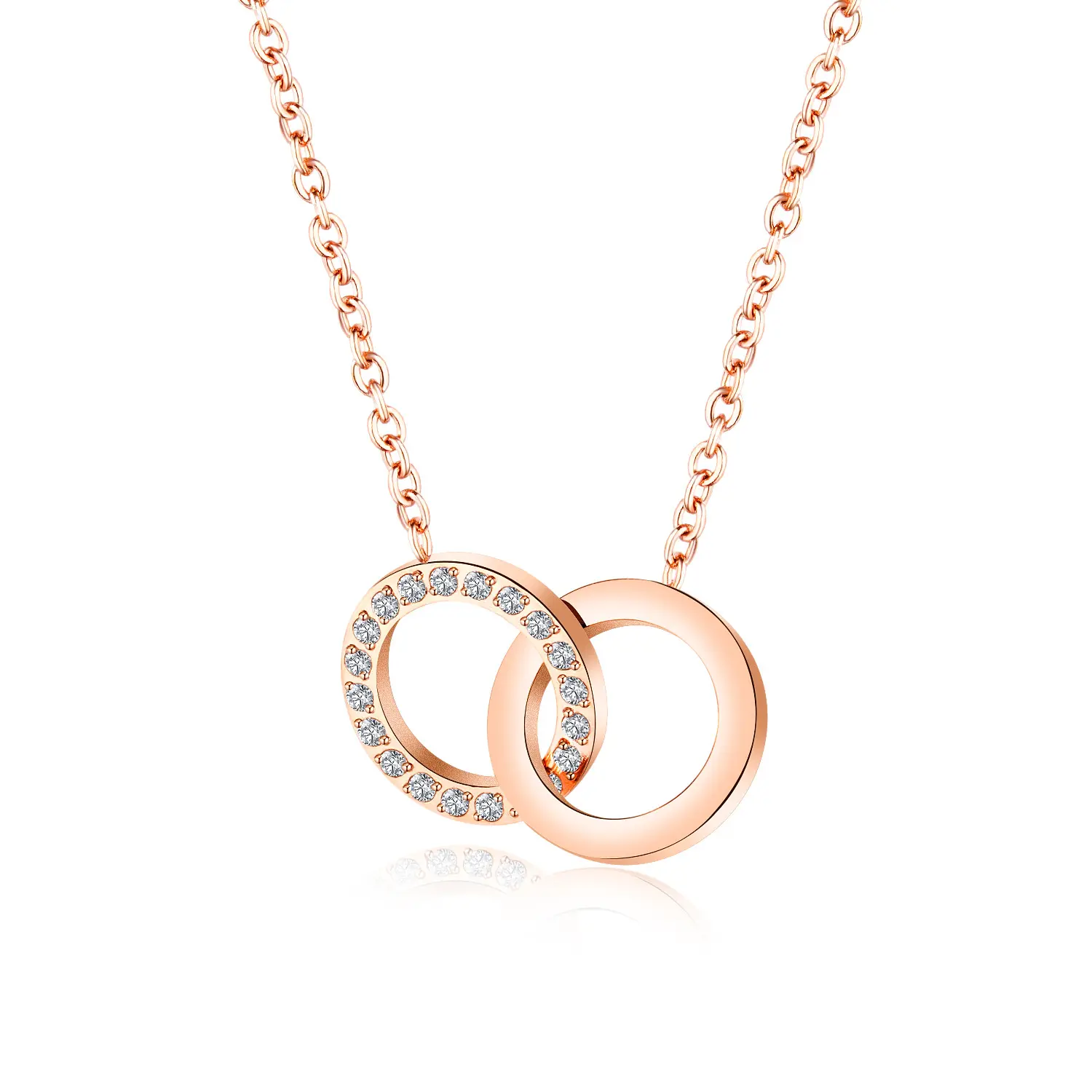 De moda dama collar moderno romántico enlace círculo colgante de cristal en plata y oro rosa las existencias de joyas de acero inoxidable