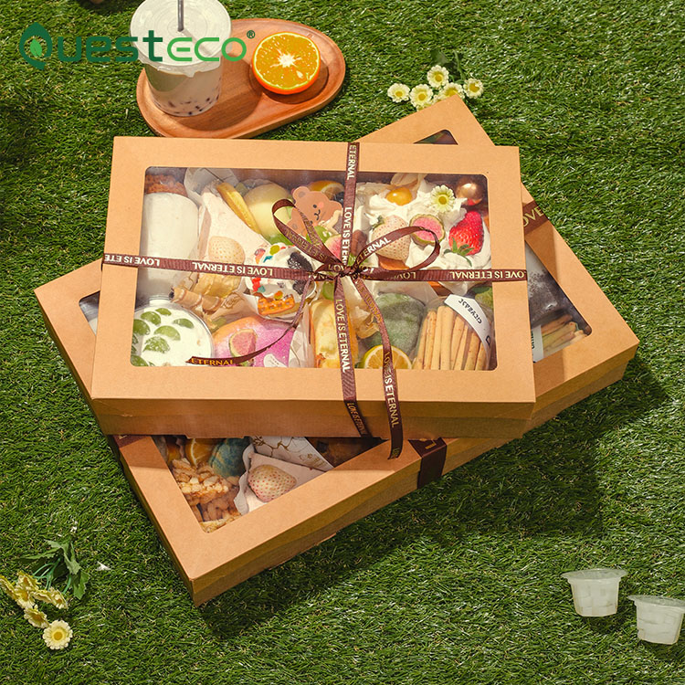 Caja de embalaje plegable para comida, embalaje personalizado para Catering, panadería, comida, picnic, de papel corrugado, venta al por mayor