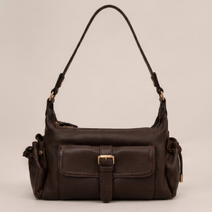 Bolso de Hombro de Cuero Genuino Marrón Oscuro de Primera Calidad, con Múltiples Bolsillos y Correa Única, Estilo Vintage para Mujer, Bolso de Mano Elegante para Viajes de Invierno - Product Image 1