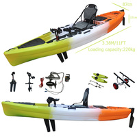 Kayak de pêche monoplace léger en plastique rotomoulé HDPE de 11 pieds avec pédales et moteur électrique, type sit-on-top, kano