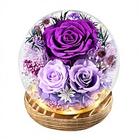 Livraison de fleurs préservées, rose violette éternelle fraîche dans un dôme en verre, cadeaux pour anniversaire, fête des mères, Noël, demande en mariage