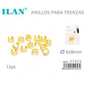 Anelli per capelli per trecce e dreadlocks 6x8mm 15 pezzi colore oro - Product Image 3