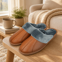 Chaussons d'hiver confortables en cuir de vache véritable imperméable, doublure en flanelle, semelle antidérapante en PVC solide, pour hommes et femmes, pour l'intérieur