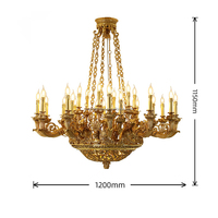 Lustre antique en laiton massif, style palais, lampe suspendue sculptée pour hall d'hôtel, villa, éclairage de plafond haut