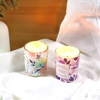 Bougie parfumée en verre imprimé floral, bougie en cire de soja de luxe avec boîte cadeau pour la décoration de la maison et les cadeaux