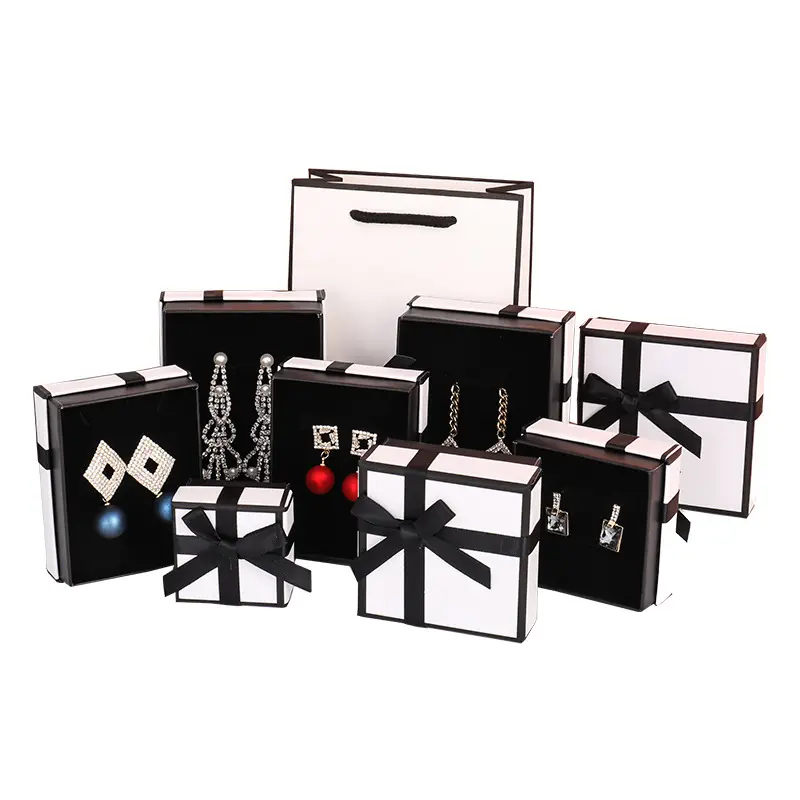 Customizable Simple Paper Jewelry Box Rigid Structure Gift Box Packing Bow Rings Earrings Small Fragrance Wind Bracelets