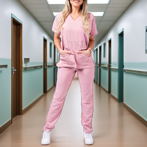 Women's Dusty Pink Customized Color Logo High Quality Scrub <b>Set</b> Breathable <b>Doctor</b> Uniform Needle Detection OEM Service Hospital - Product Image 2