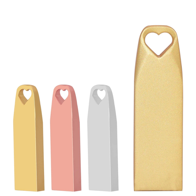 Waterproof Mini USB Flash Drive 1GB 2GB 4GB 8GB 2.0 Metal Heart Memory Stick 16GB 32GB 64GB 3.0 Free Laser Logo