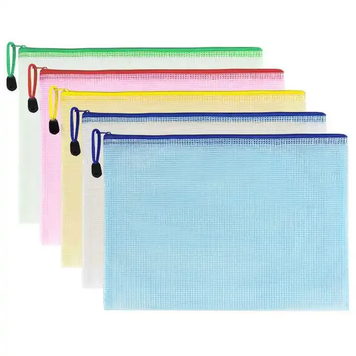 Vente en gros de sacs à fermeture éclair en filet pour organiser des sacs à documents étanches pochettes de fournitures scolaires de nombreuses couleurs en stock