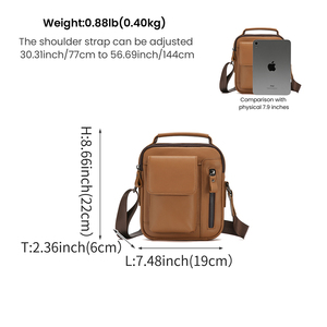 Sac à bandoulière pour homme en cuir véritable, avec fermeture à glissière, doublure en polyester, léger, pour les sports de plein air et les voyages - Product Image 3