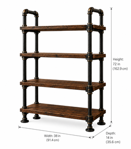 Rustic Industrial Metal and <b>Solid</b> Pine 4-Tier Ladder <b>Bookcase</b> Open <b>Wood</b> Furniture for Living Room Office Home Storage Decor - Product Image 1