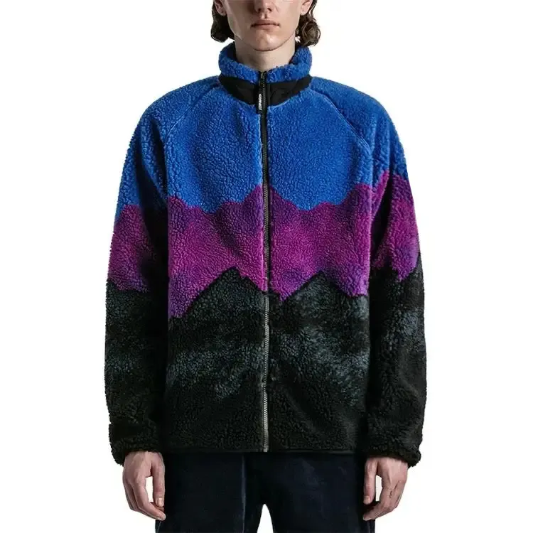 High Quality Patchwork Long Sleeve Wool Jacket For Men Custom Embroidery Zipper Up Cardigan Winter Sherpa Fleece Jackets