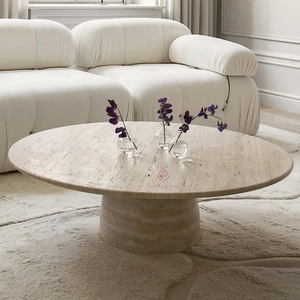 Tavolino <span class=keywords><strong>da</strong></span> salotto in pietra travertino bianco naturale contemporaneo <span class=keywords><strong>divano</strong></span> rotondo in pietra di lusso di lusso tavoli minimalisti di lusso - Product Image 2