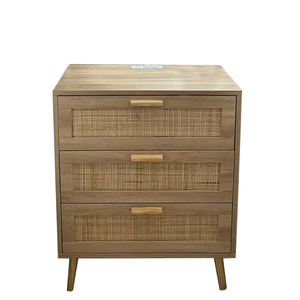 Gabinetes de almacenamiento de madera con cajón, mesita de noche con ratán tejido para sala de estar - Product Image 5