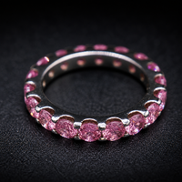 Bague de fiançailles et d'anniversaire pour femme en argent 925 avec zircon cubique rose, design cercle complet, bijoux personnalisés tendance