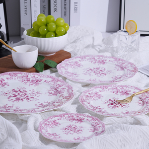 Morandi-style <strong>Small</strong> Flowers Bone China Dinnerware Ceramic <strong>Dinner</strong> Set Vintage Charger <strong>Plate</strong> for Wedding&amp;Party&amp;Rental - Product Image 5