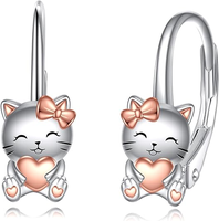Offre Spéciale S925 Sterling Silver Rose Bon Plaqué Coeur Mignon Animal Chat Boucles D'oreilles pour Fille