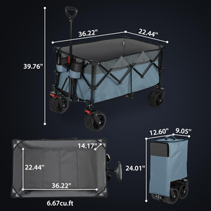 Chariot pliable Offre Spéciale en usine avec capacité de charge de 330 lb. Chariot de jardin polyvalent pliable avec grandes roues de plage tout-terrain - Product Image 5