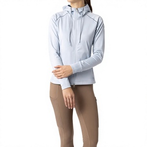 Women's Light Blue Full Zip Hoodie <b>Jacket</b> With Contrast Stitch And Breathable Fabric For <b>Yoga</b> Fitness Workout - Product Image 1