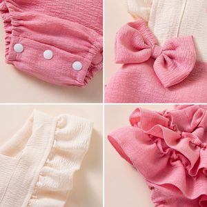 Conjunto <span class=keywords><strong>de</strong></span> 2 piezas <span class=keywords><strong>de</strong></span> <span class=keywords><strong>ropa</strong></span> infantil para niñas: Top <span class=keywords><strong>de</strong></span> poliéster con lazo y mangas volantes y pantalón con tirantes cruzados en la espalda, ideal para el verano. - Product Image 5