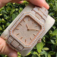 Montre automatique de luxe personnalisée en moissanite VVS, plaquée or 18 carats, avec lunette en moissanite sertie de pierres, verre saphir, montre mécanique pour homme
