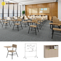 Chaise de formation pour salle de formation avec cadre métallique, siège en bois, tablette d'écriture intégrée et rangement – Idéale pour les projets de mobilier de bureau