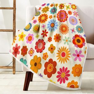 Deecabin ผ้าห่มลายดอกไม้ย้อนยุคยุค70S ลายดอกแบบวินเทจสีสันสดใสฮิปปี้แนวฮิปปี้แนวฟังกี้โบฮีเมียนสวยงามผ้าสักหลาดขนาด50X60สำหรับงานปาร์ตี้ - Product Image 1