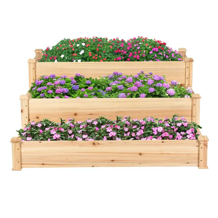 New Design Garden Patio Elevated Vegetable Flower 3-tier raised Planter pot Square Diy Garden Bed