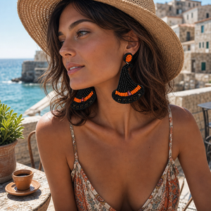 Boucles d'oreilles pendantes Go2boho, chapeau de sorcière perlé noir et orange, style dessin animé en verre filé, <span class=keywords><strong>bijoux</strong></span> de fête pour femme - Product Image 3