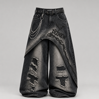 Pantalon en jean superposé DiZNEW pour homme, coupe ample, déchiré, noir délavé, style gothique Darkwear, OEM