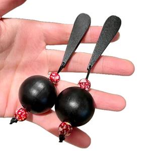 Pendientes de madera estilo francés de París, negros, geométricos, vintage, joyería para mujer, uso diario - Product Image 3