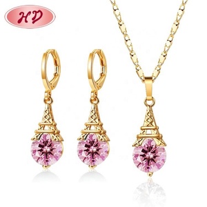 Suministro de Fábrica: Conjuntos de Collares y Pendientes de Torre Eiffel con Circonita Cúbica Rosa, Verde y Blanca para Boda y Compromiso - Product Image 5