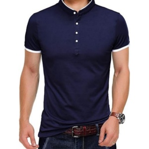 T-shirt pour homme à manches courtes en tricot imprimé, coupe classique, décontracté, sportif, respirant, col montant - Product Image 1