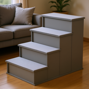 Escabeau pour animaux de compagnie à 4 marches avec housse rembourrée grise pour accéder à la canapé, au lit, aux meubles, accessoire - Product Image 2